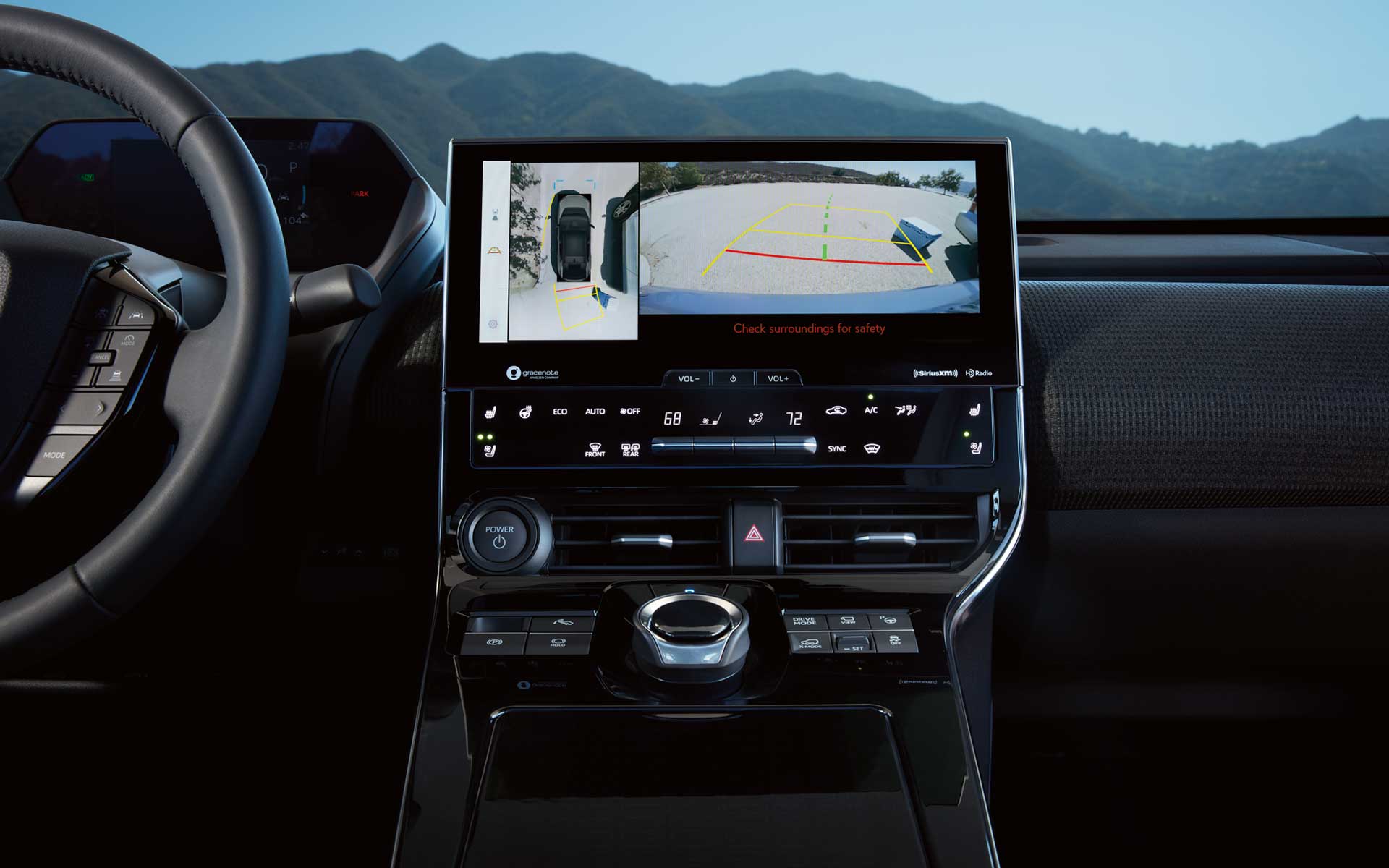 A close-up of the 360° Surround-View Camera System display on the 2023 Solterra.