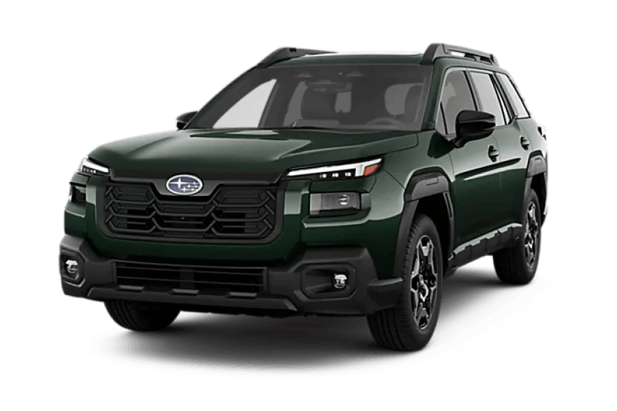 Green Subaru Outback SUV shown in a front three-quarter view.